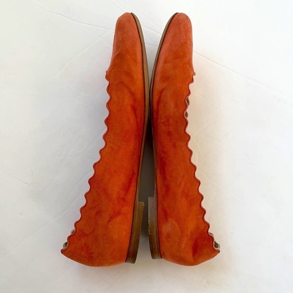 Chloe Coral pink suede leather Lauren scallop ballet flats 37.5 - Picture 5 of 7